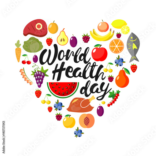 World Health Day. Concept Vector Card. Heart form.