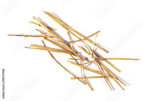 pile straw isolated on white background and texture, top view