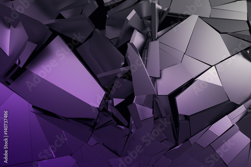 Fototapeta Naklejka Na Ścianę i Meble -  Abstract 3d rendering of cracked surface. Background with broken shape. Wall destruction. Bursting with debris. Modern cgi illustration. Design for poster, banner, placard, cover, print.