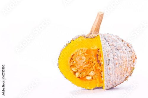 golden pumpkin squash   on white background healthy  kabocha Vegetable food isolated
 photo