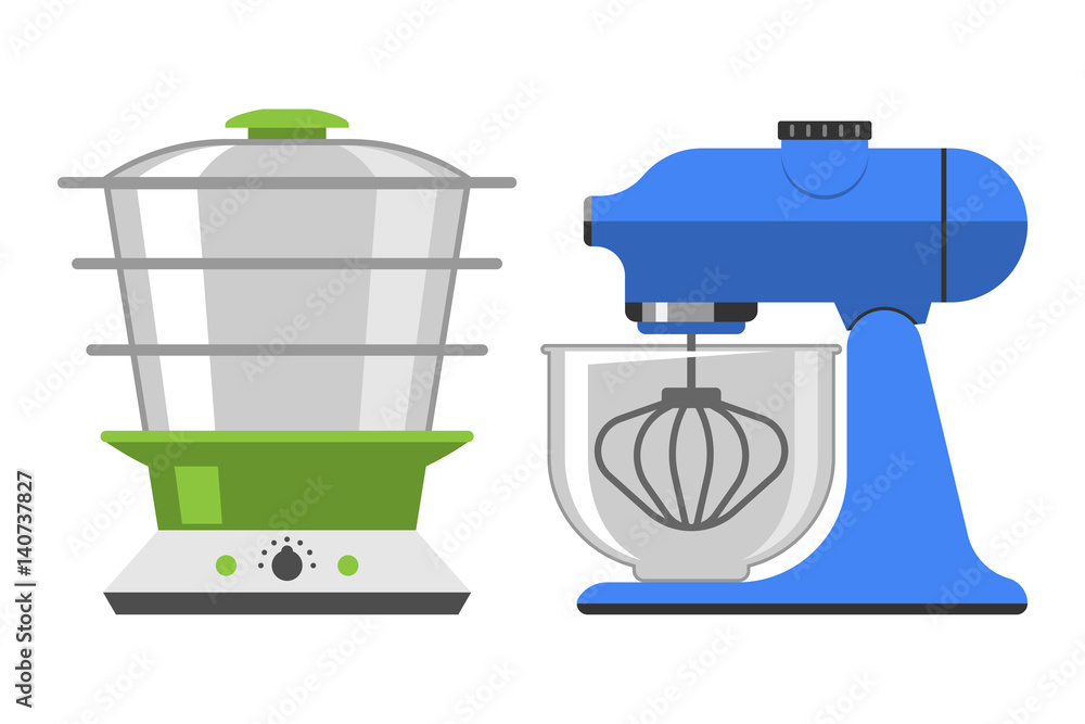 Electrical hand mixer dishware isolated vector illustration kitchenware  appliance and double boiler hot symbol electric tool cooking household  technology. Stock Vector | Adobe Stock