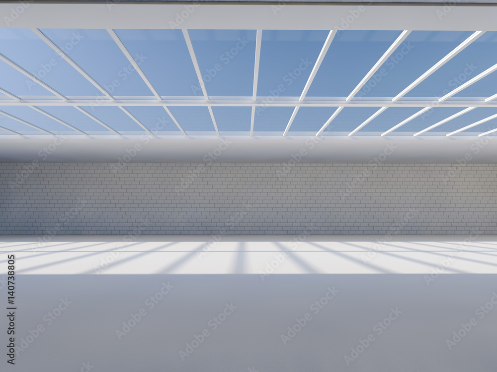 Fototapeta premium Sunny big open area with skylight. 3D rendering.