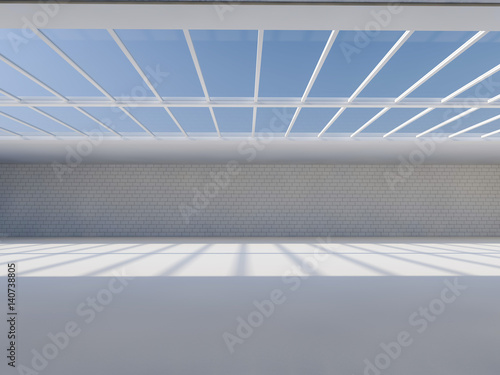 Sunny big open area with skylight. 3D rendering.
