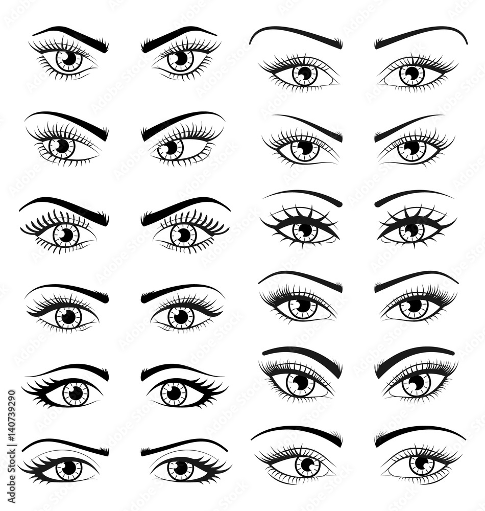Set Open Beautiful Female Eyes Isolated on White Background Set Open Beautiful Female Eyes Isolated on White Background