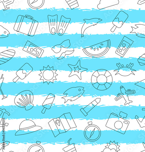 Seamless Pattern with Hand Drawn Travel Objects and Icons
