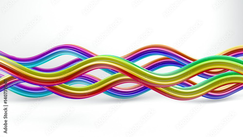 Colorful curvy lines abstract 3D render