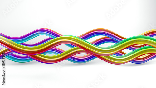 Colorful curvy lines abstract 3D render