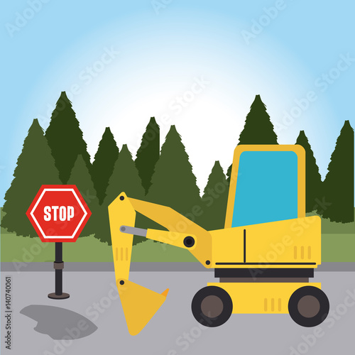 Construction design over landscape background, vector illustration