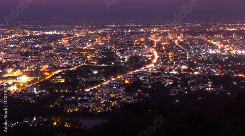 the night light of Chiangmai city, Thailand view from mountain in twilight period