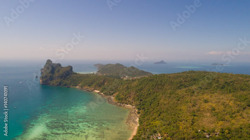 Aerial drone photo of nothern east part of iconic tropical Phi Phi island, Thailand