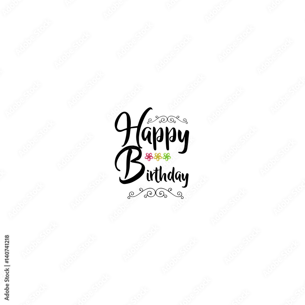 Badge as part of the design - Happy Birthday Sticker, stamp, logo - for design, hands made. With the use of floral elements, calligraphy and lettering Badge as part of the design - Happy Birthday Sticker, stamp, logo - for design, hands made. With the use of floral elements, calligraphy and lettering