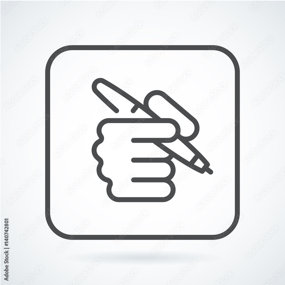Black flat icon hand of a human with a pen Black flat icon hand of a human with a pen