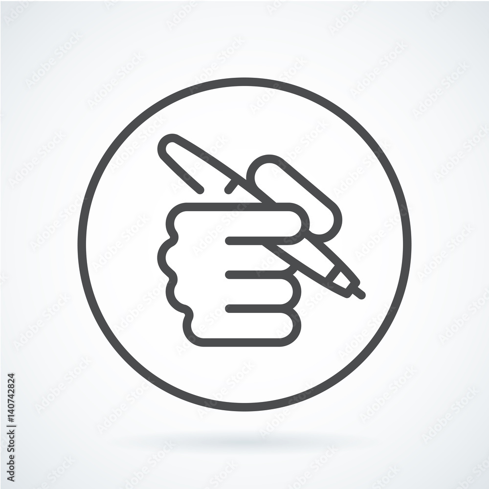 Black flat icon hand of a human with a pen Black flat icon hand of a human with a pen