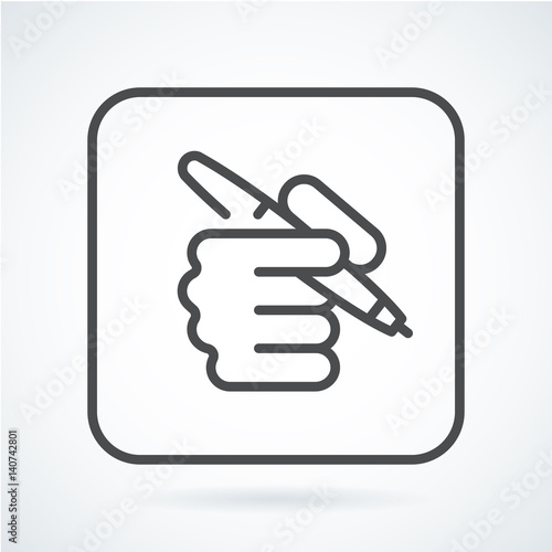 Black flat icon hand of a human with a pen