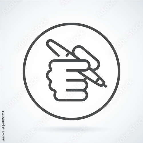 Black flat icon hand of a human with a pen