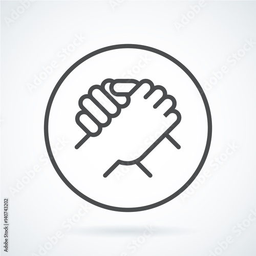 Black flat icon gesture hand of a human greeting, armwrestling
