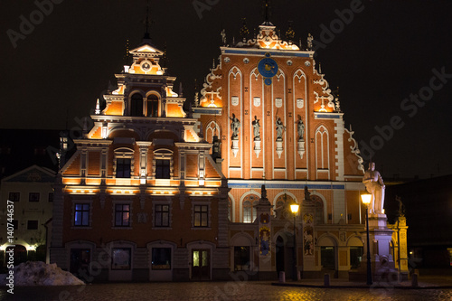 Night in center of Old Riga. Night view.