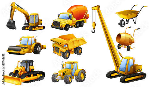 Different types of construction trucks