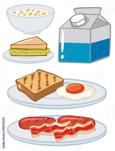 Set of breakfast with egg and milk