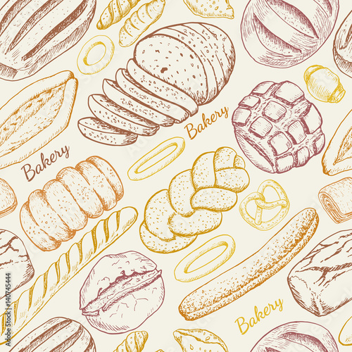 Seamless pattern with a variety of bakery products