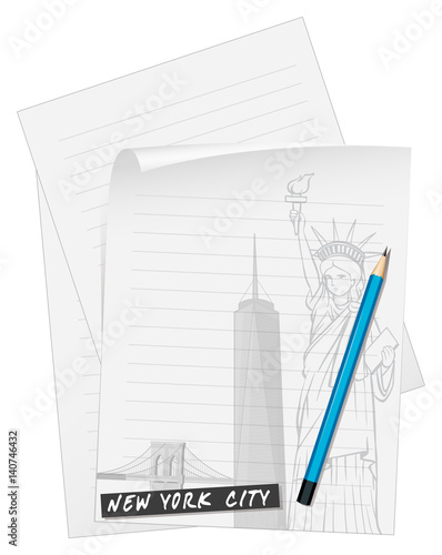 Line paper with blue pencil