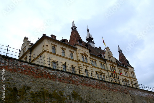 Brukenthal building. Urban landscape in the downtown of the medieval city Sighisoara, Transylvania photo