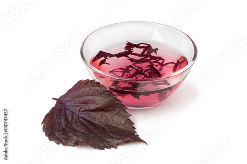 Shiso vinegar with fresh red shiso leaf