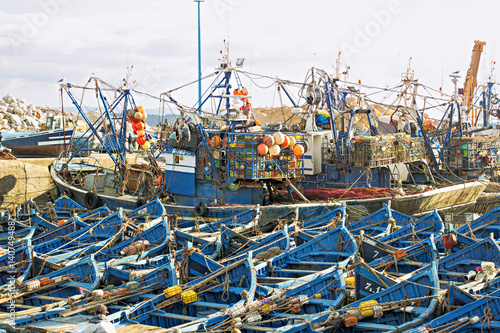 Blue boats in fishing village, Essaouira, Morocco