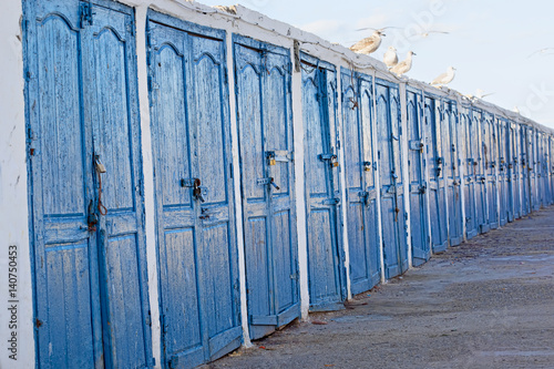 Raw of blue door in fishing village Morocco photo