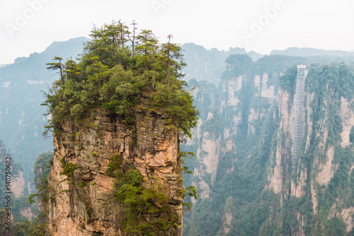 Observation elevator at mountain of Zhangjiajie national park, China