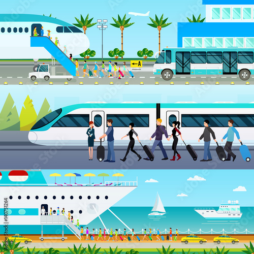 Transportation Modes Banners Set