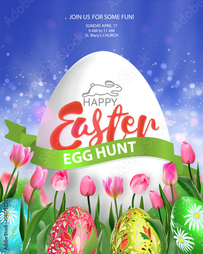 Easter Egg Hunt poster. Vector illustration