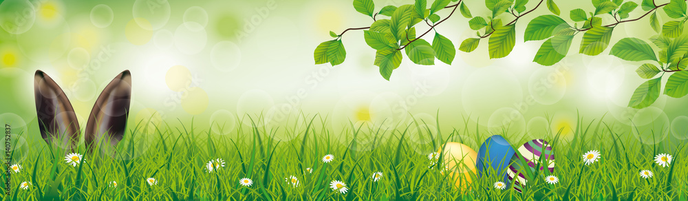 Spring Hare Easter Eggs Grass Beech Twigs Header