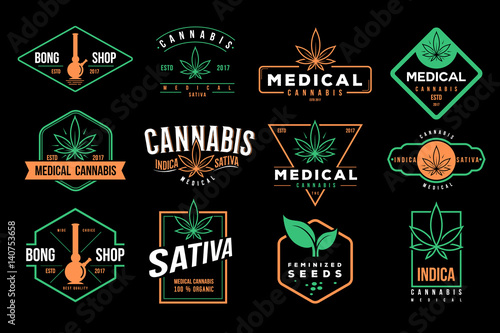medical cannabis emblems, label, logo set vector template photo
