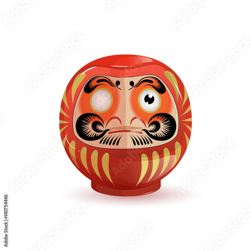 Japanese Daruma doll. Vector illustration on white background. Cartoon style.