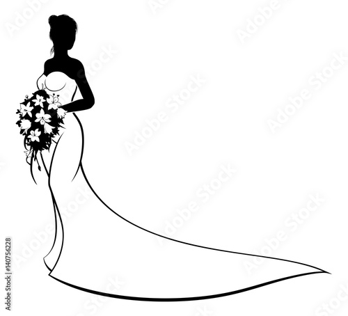 Bride Silhouette Holding Bouquet