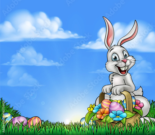 Easter Background with Bunny and Eggs