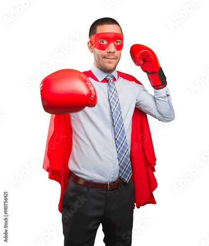 Concept of a super businessman fighting