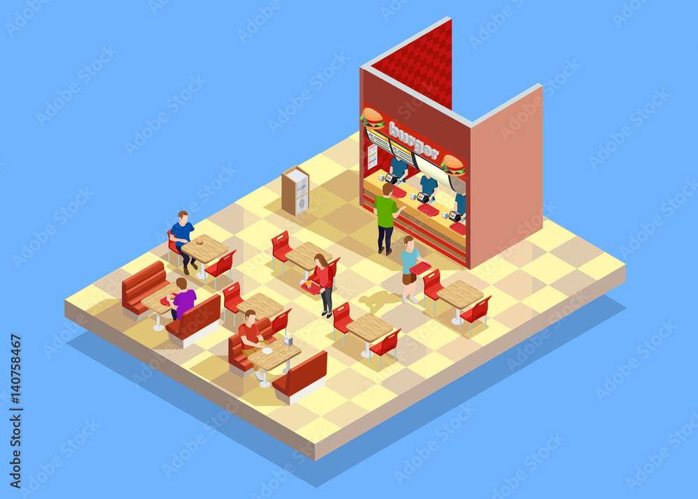 Food Court Counter Area Isometric Composition 