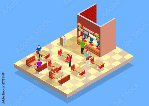 Food Court Counter Area Isometric Composition 