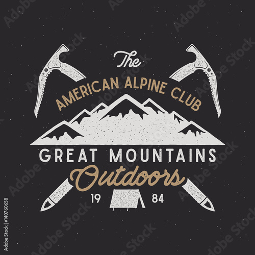 Vintage alpine badge. Climbing logo, vintage vector emblem
