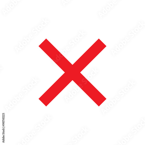 Cross sign element. Red X icon isolated on white background. Simple mark graphic design. Button for vote, decision, web. Symbol of error, check, wrong and stop, failed. Vector illustration