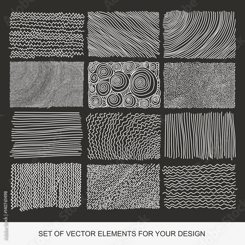 Collection of textures, brushes, graphics, design element. Hand-drawn. Abstract background. Modernistic Art.