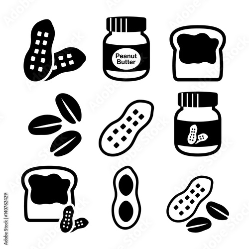 Peanuts, peanut butter - food vector icons set 