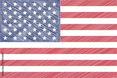 Flag of USA, pencil drawing vector illustration.