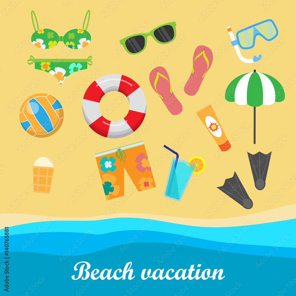 Beach Vacation Vector Concept in Flat Style Design Beach Vacation Vector Concept in Flat Style Design