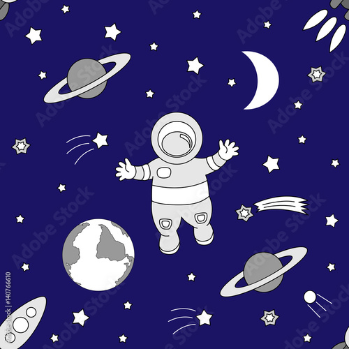 Vector seamless background to the holiday International Day Of Human Space Flight. Illustration for celebration design.