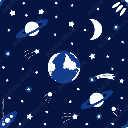 Vector seamless background to the holiday International Day Of Human Space Flight. Illustration for celebration design.