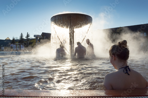 people in thermal pool, Besenova, Slovakia photo