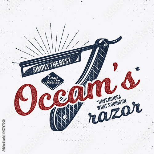 Vintage science poster and background with Occam's razor principle and typography elements. Science background theme. Retro colors style. Vector illustration of science background or poster